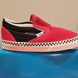Vans Kids Classic Checkerboard Red and Black Slip-On Sneakers